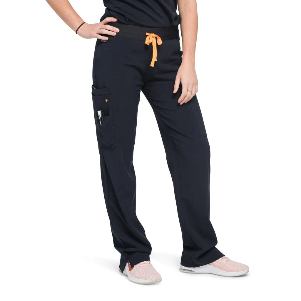 Lower front picture of the the Bodie scrub pants in black.