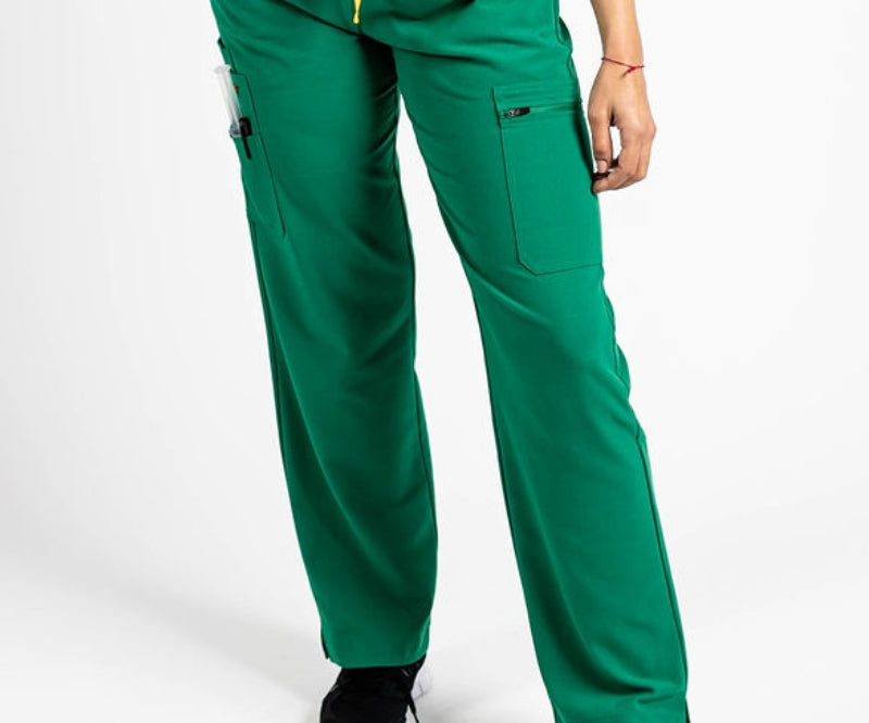traditional hunter green scrubs. flattering for women