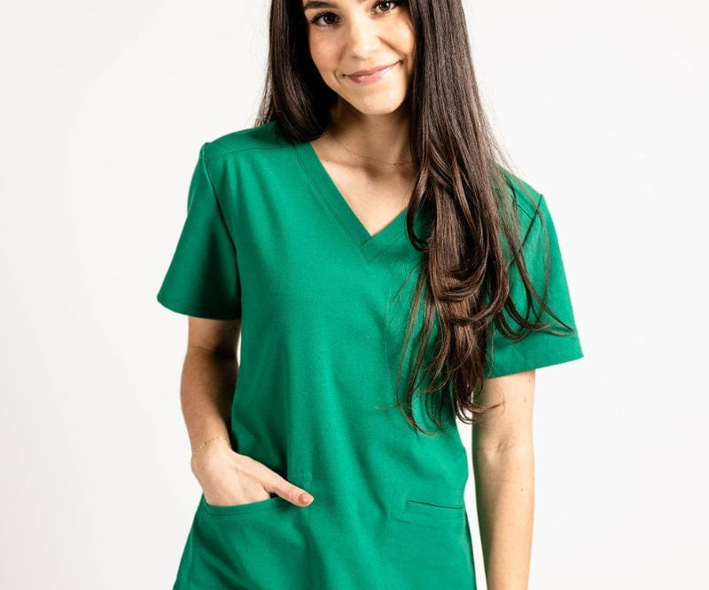 2 pocket scrub top for women in dark green 
