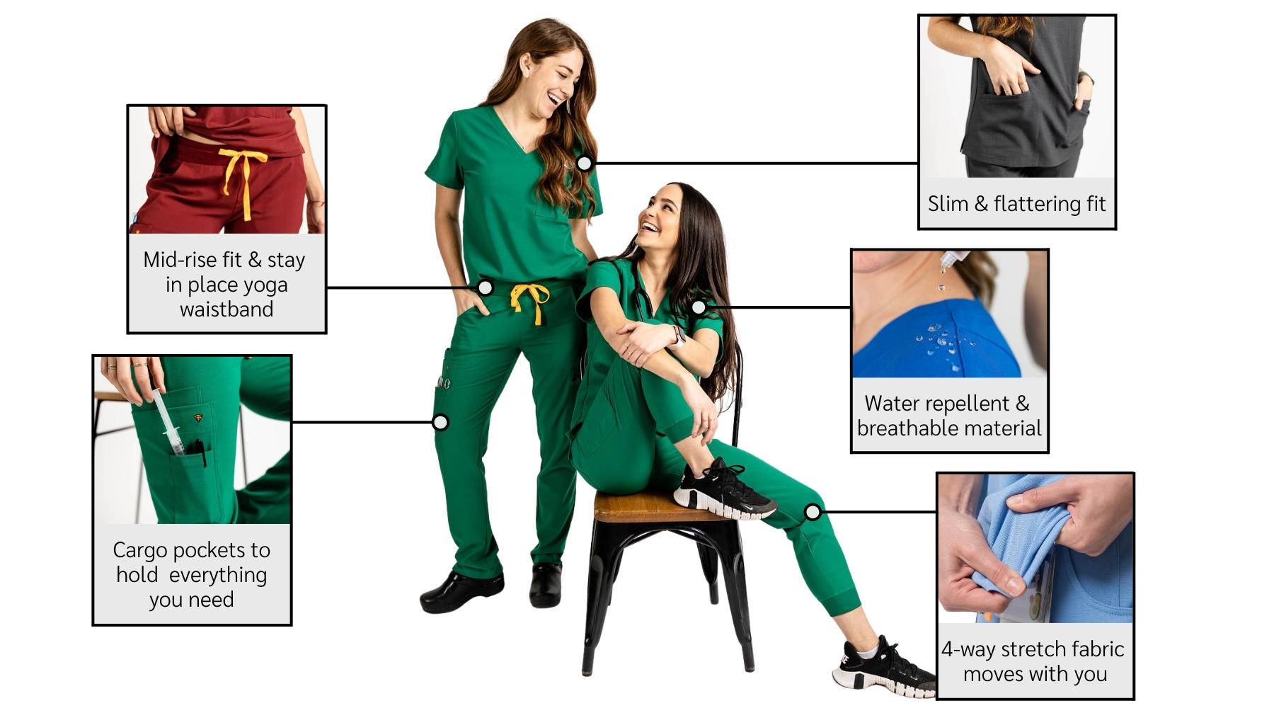 Hunter green scrubs for women. the best scrubs for women. A better scrubs alternative for nurses and other medical professionals.