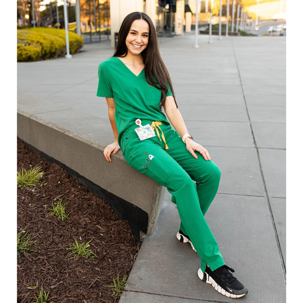 slim fit scrubs for women in green
