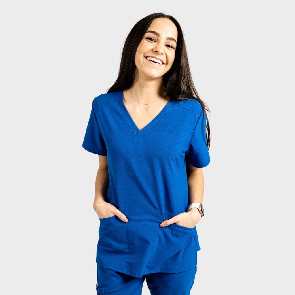2 pocket scrub top for women in royal blue