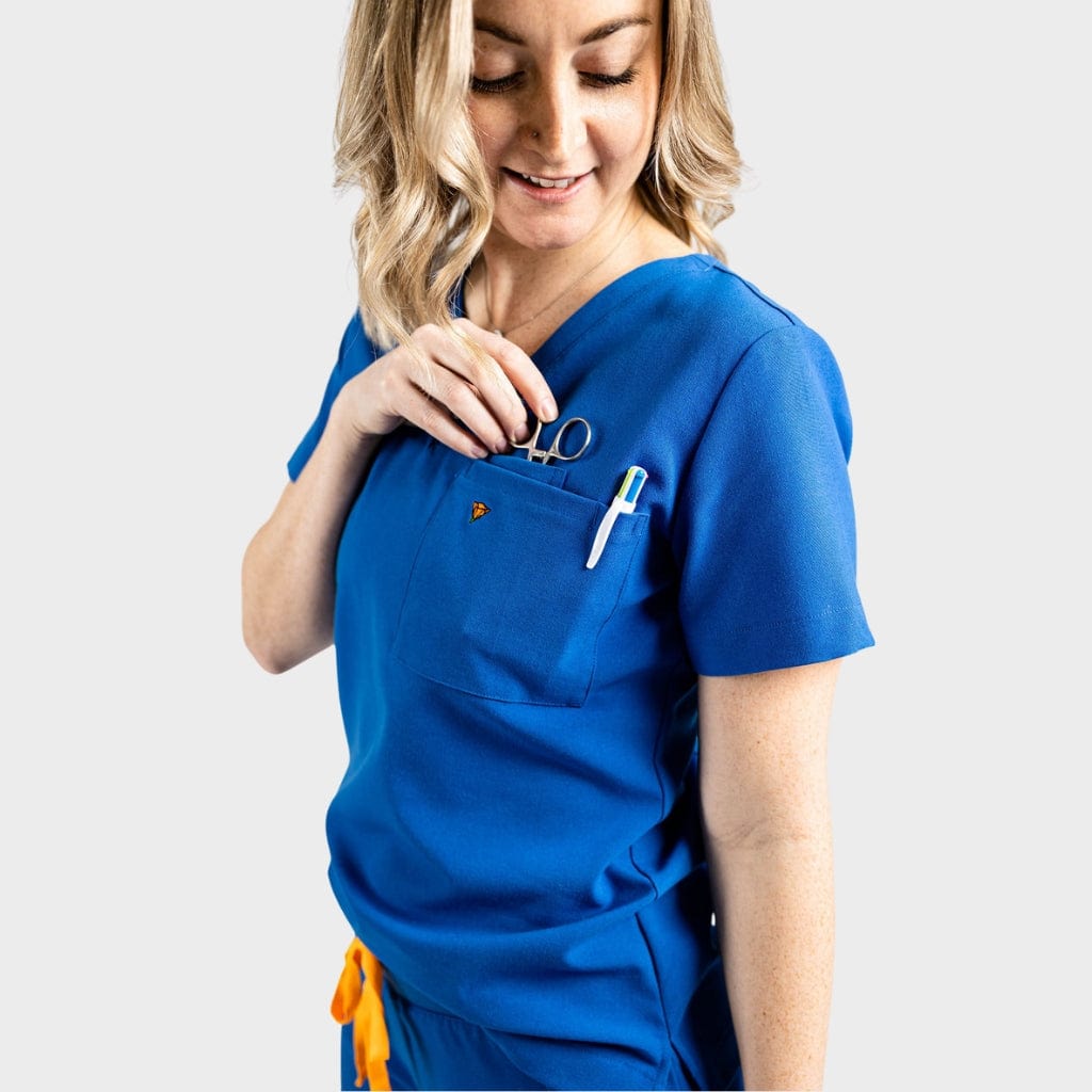royal blue v-neck scrub top for women