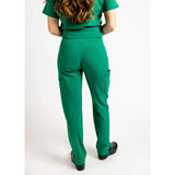 Backside picture of the the Pfeiffer scrub pants in hunter green.