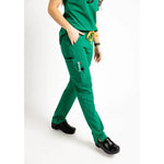 Lower front picture of the the Pfeiffer scrub pants in hunter green.