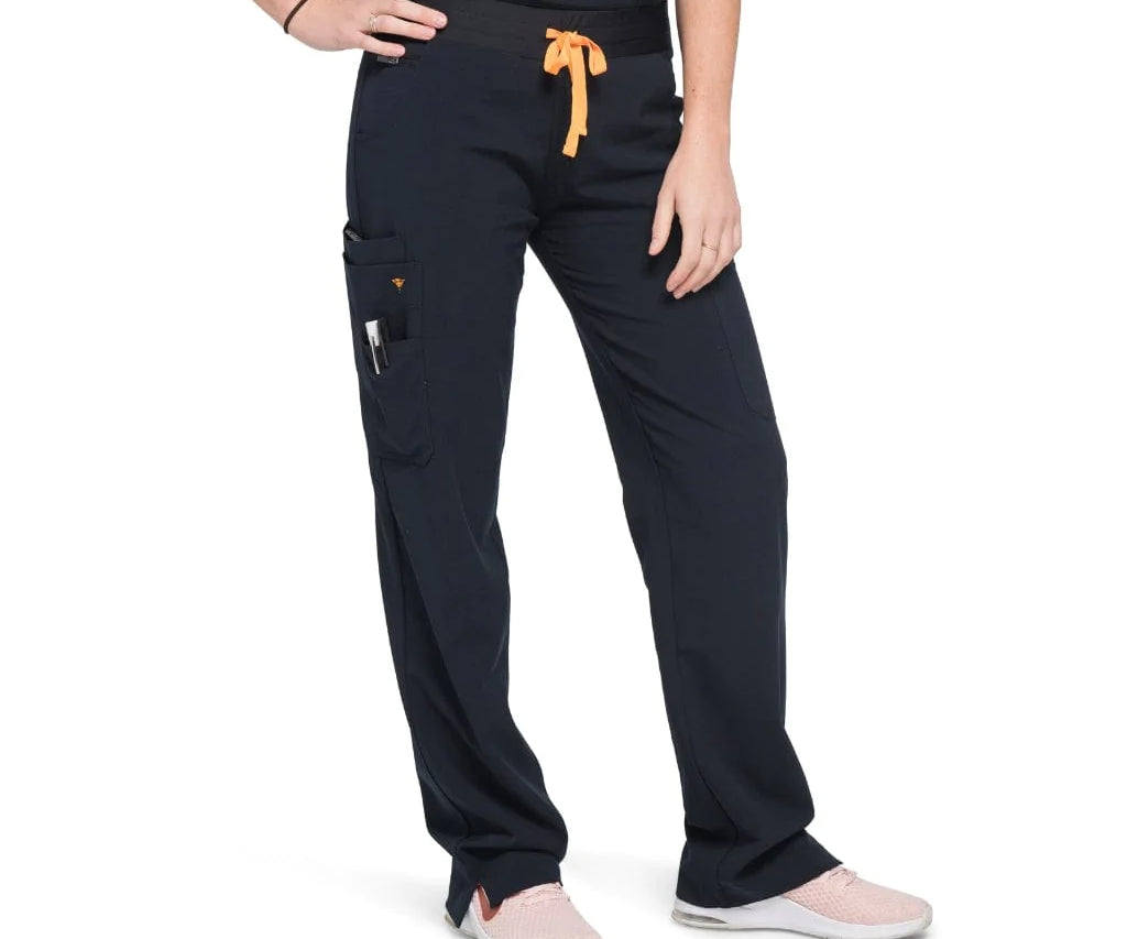 Lower front picture of the the Bodie scrub pants in black.