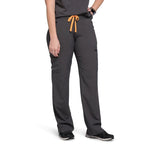 Lower front picture of the the Bodie scrub pants in charcoal gray.