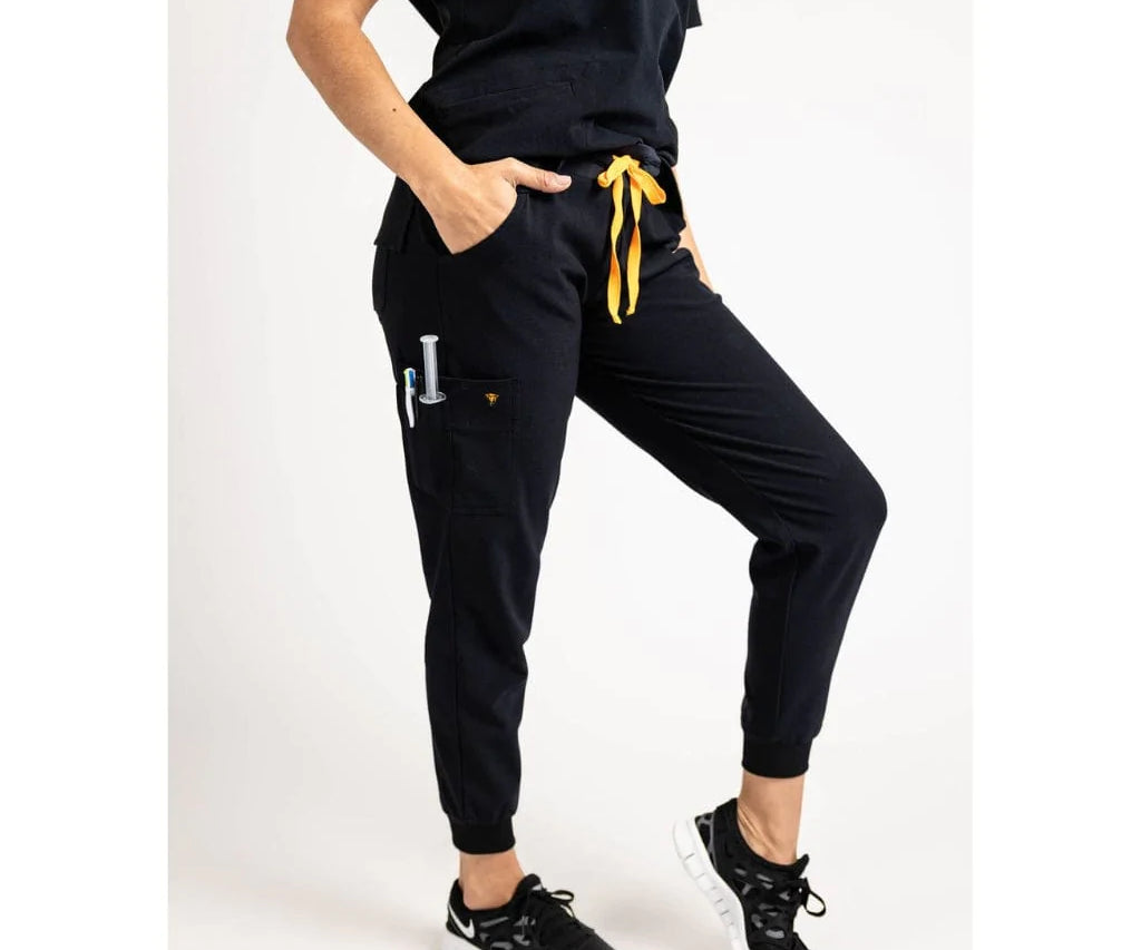 Lower body picture of the the Hatton jogger scrub pants in black.