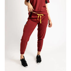 Lower front picture of the the Hatton jogger scrub pants in burgundy.