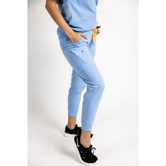 Lower body picture of the the Hatton jogger scrub pants in ceil blue.