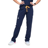 Lower front picture of the the Pfeiffer scrub pants in navy blue.