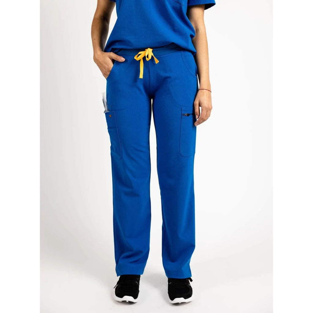 Lower front picture of the the Pfeiffer scrub pants in royal blue.