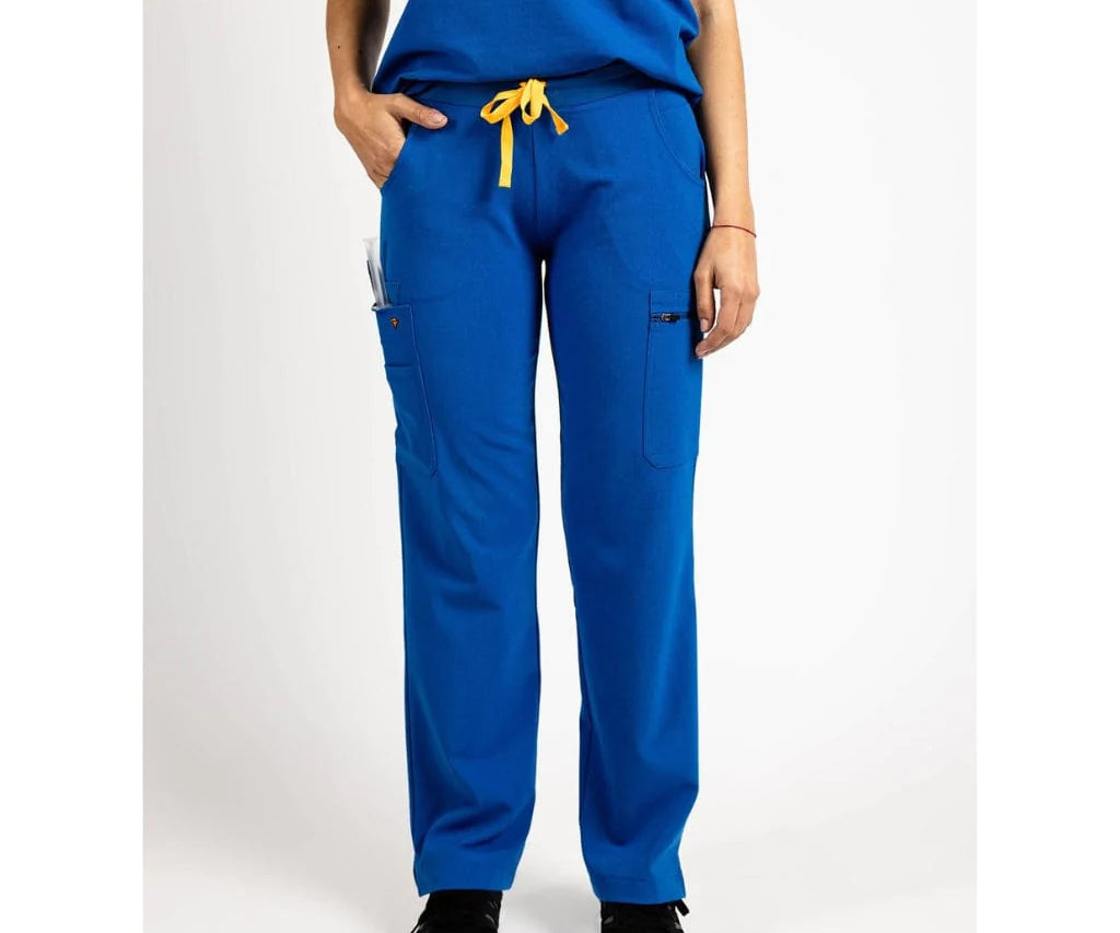 Lower front picture of the the Pfeiffer scrub pants in royal blue.