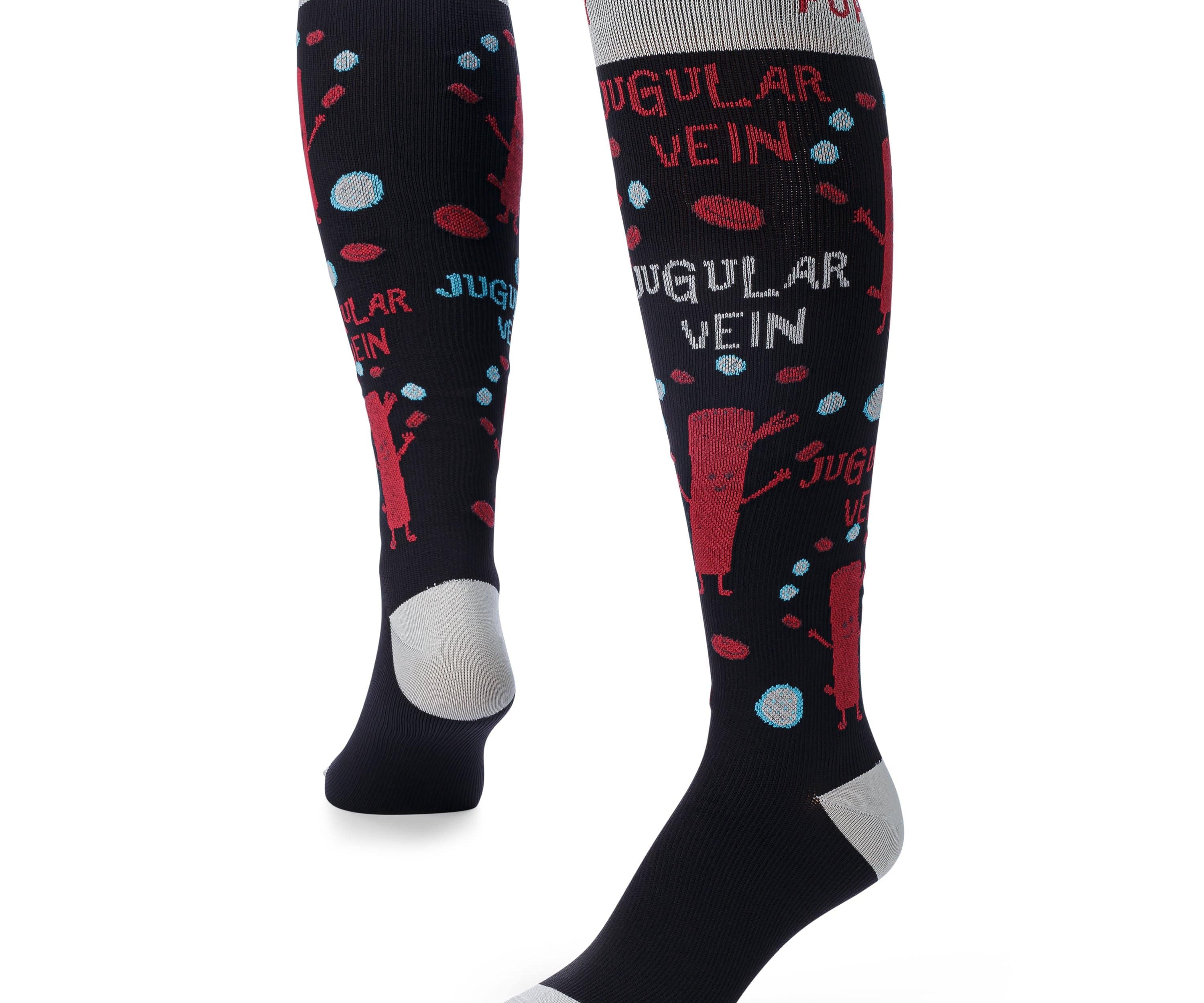 Ankle and heel detail photo for jugular vein compression socks.
