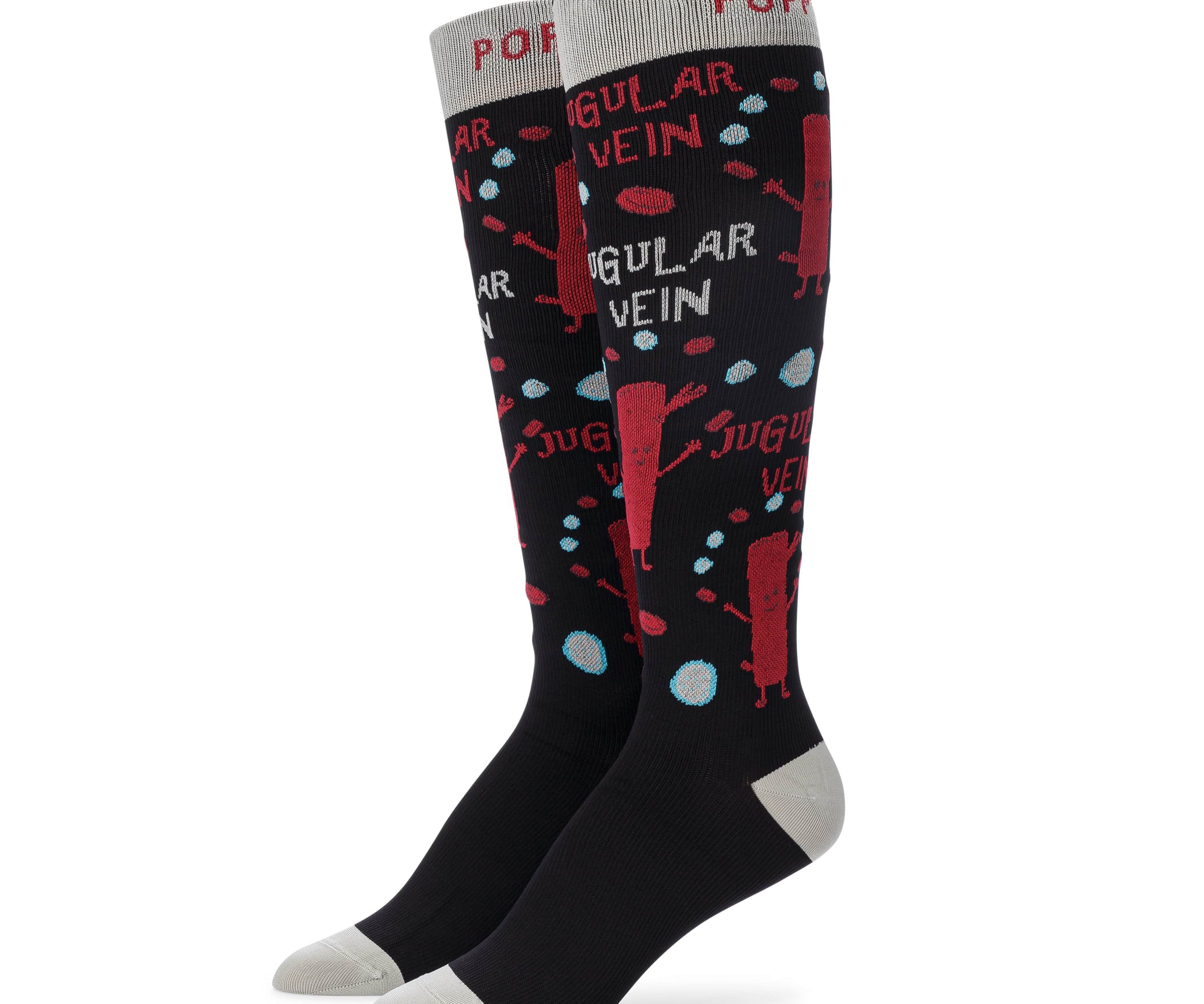 Standing detail photo for jugular vein compression socks.