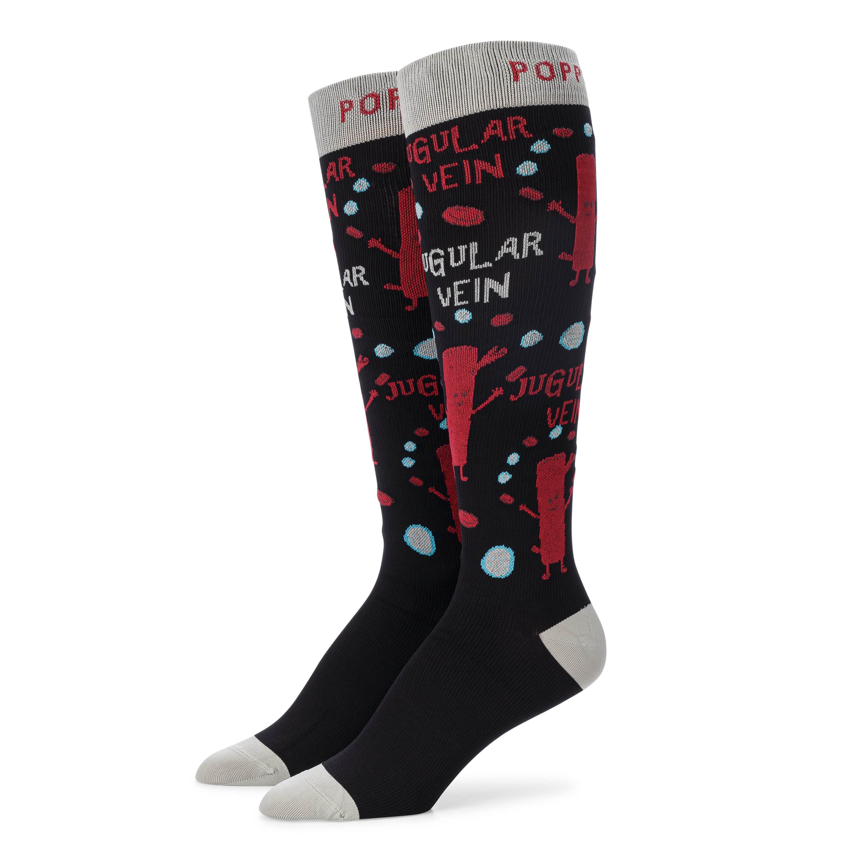 Standing detail photo for jugular vein compression socks.