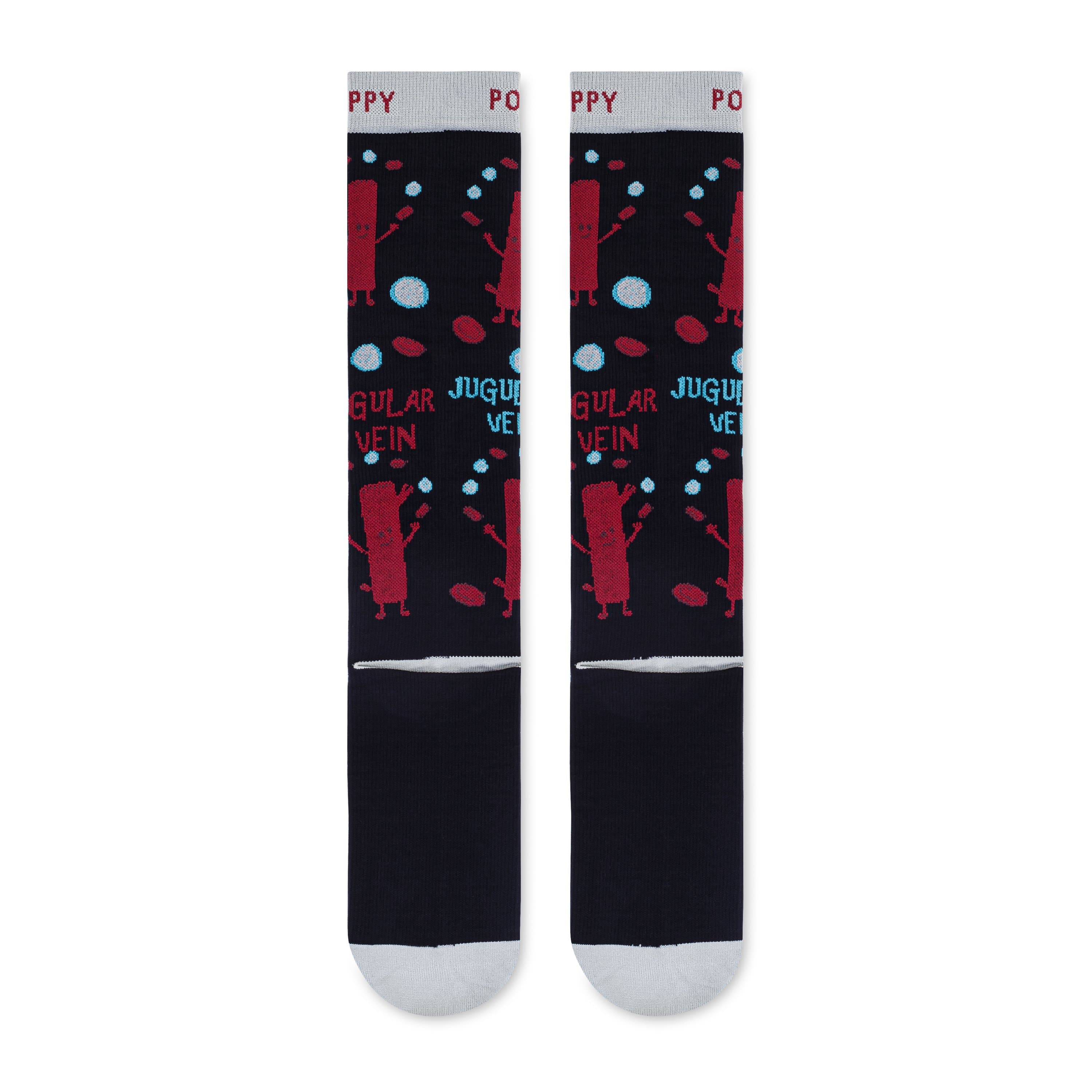 Laydown flat detail photo for jugular vein compression socks.