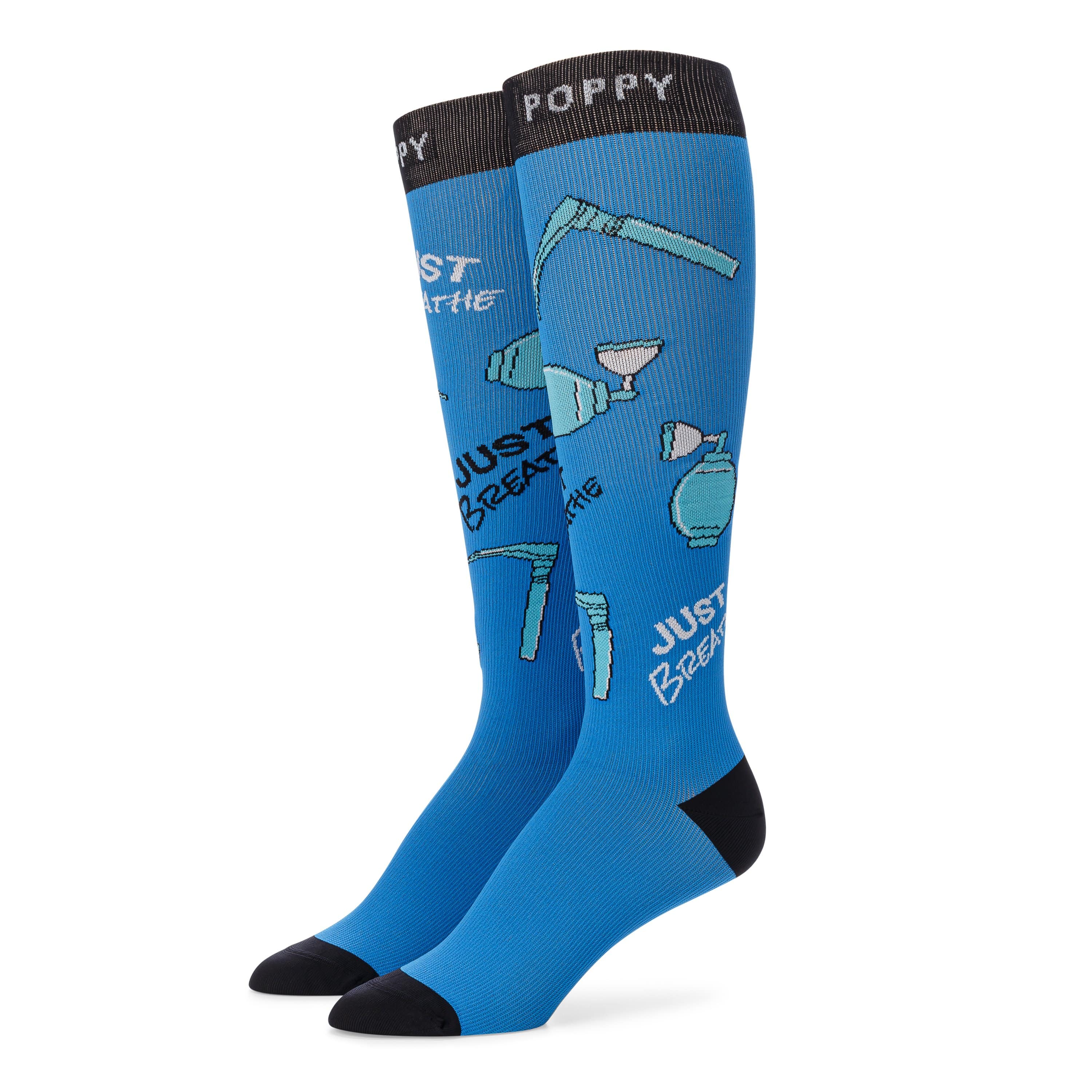Standing detail photo for just breathe compression socks.