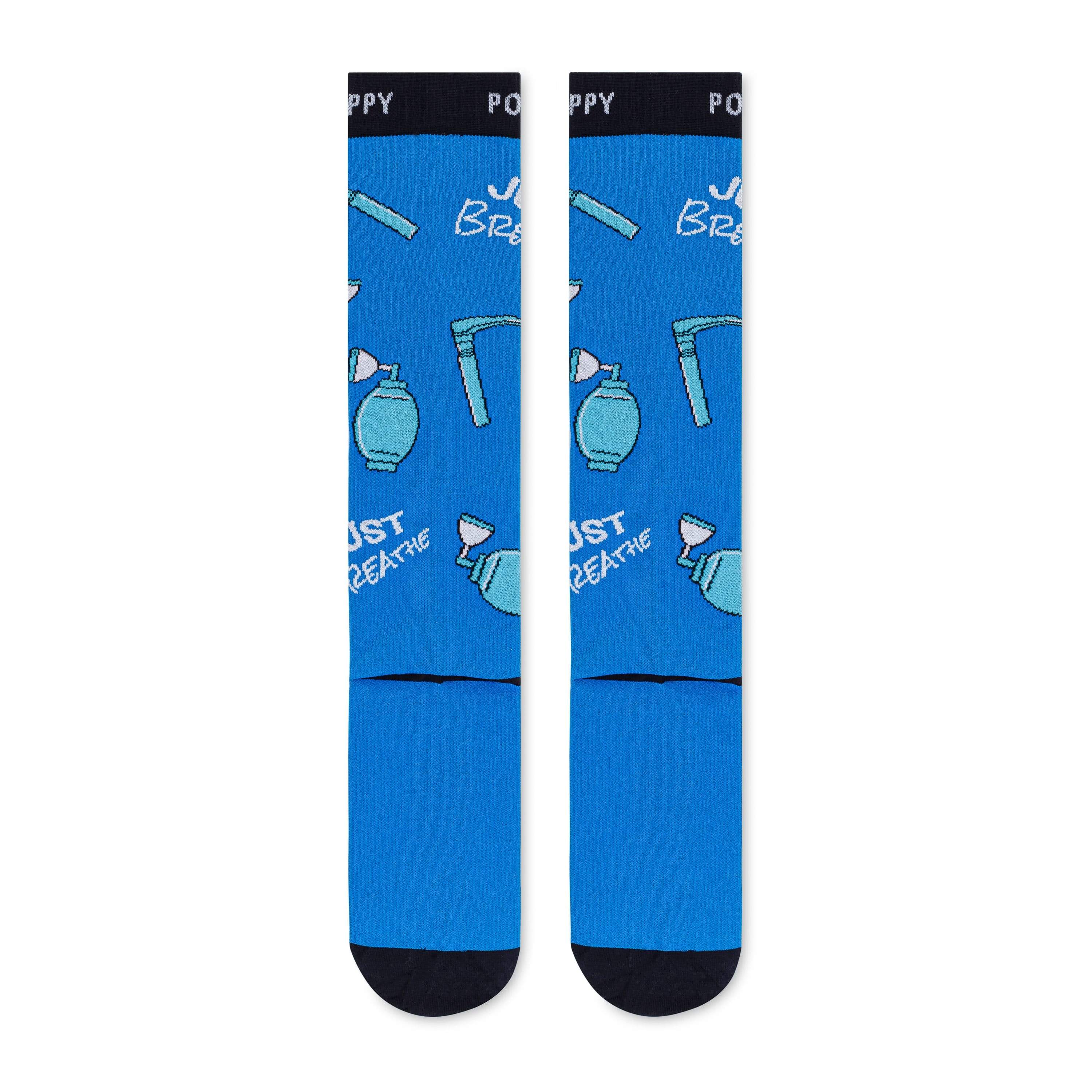 Laydown and flat photo for just breathe compression socks.