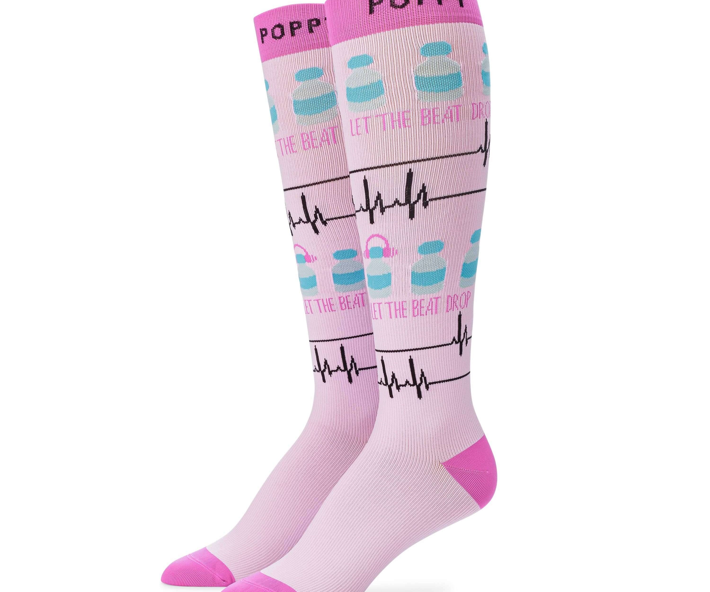 Standing detail photo for let the beat drop compression socks.