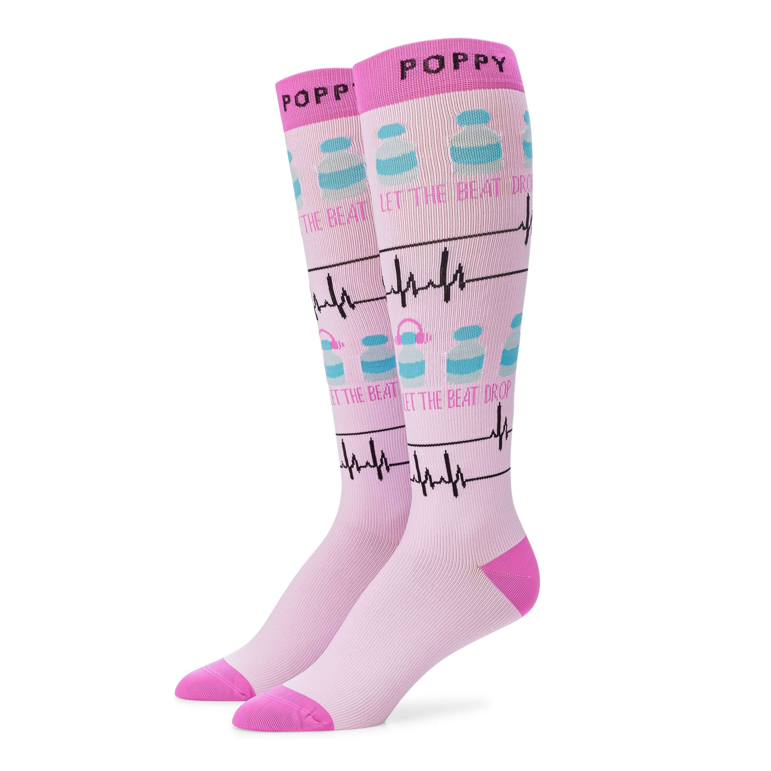 Standing detail photo for let the beat drop compression socks.