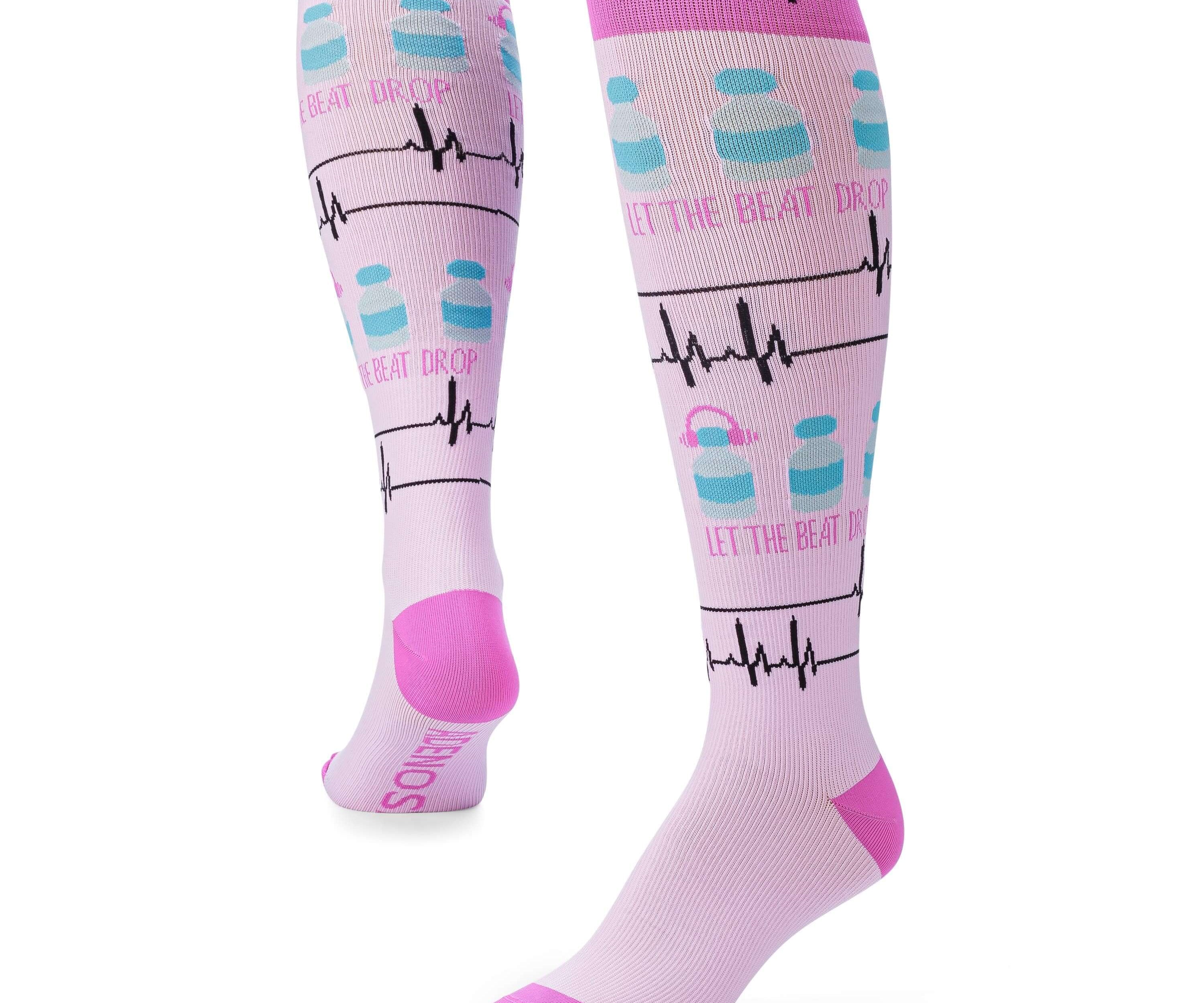 Ankle and heel detail photo for let the beat drop compression socks.