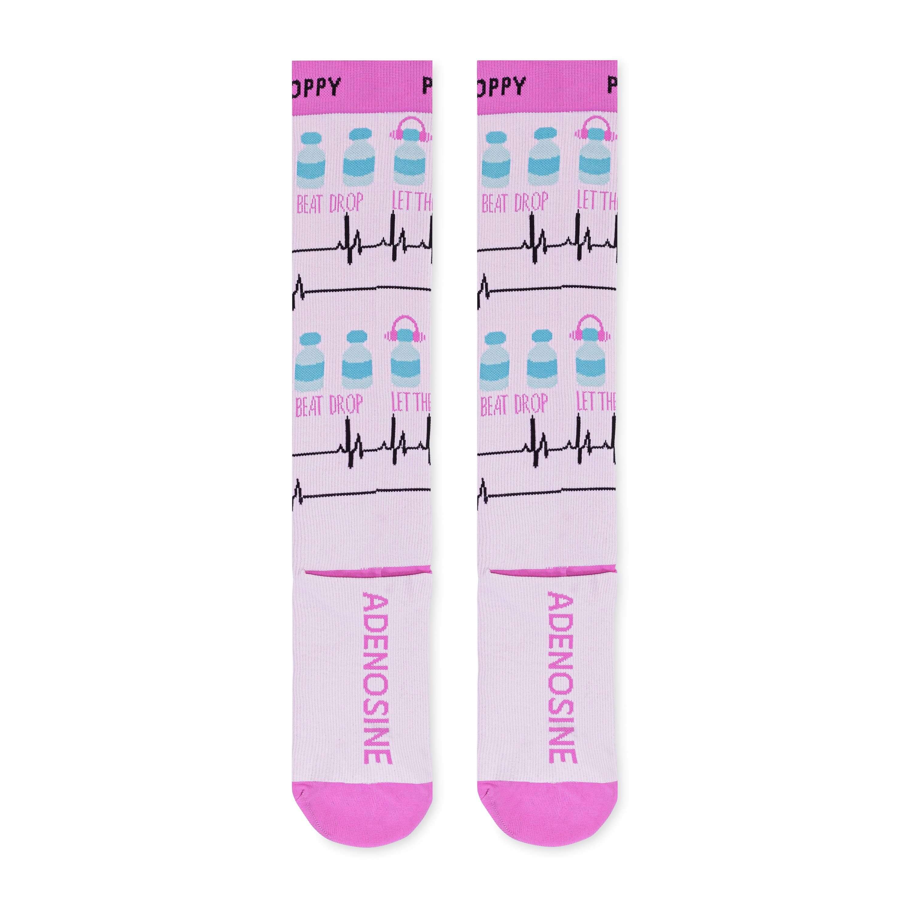 Laydown flat photo for let the beat drop compression socks.