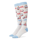 Standing detail photo of Wee Woo compression socks.