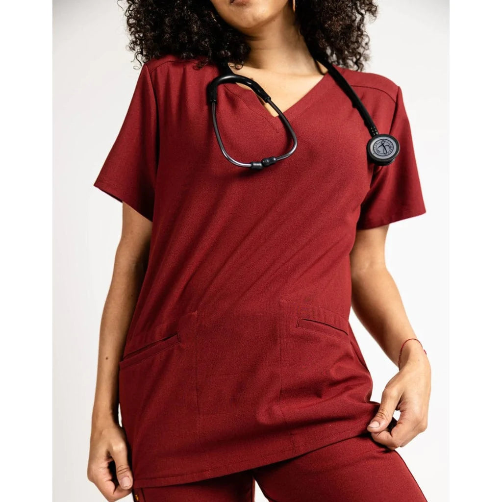 The Caswell Burgundy Two Pocket Scrub Top for Women