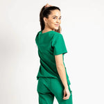 Backside picture of the the Caswell scrub top in hunter green.