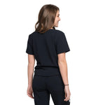 Back picture of the wilder one-pocket scrub top in black