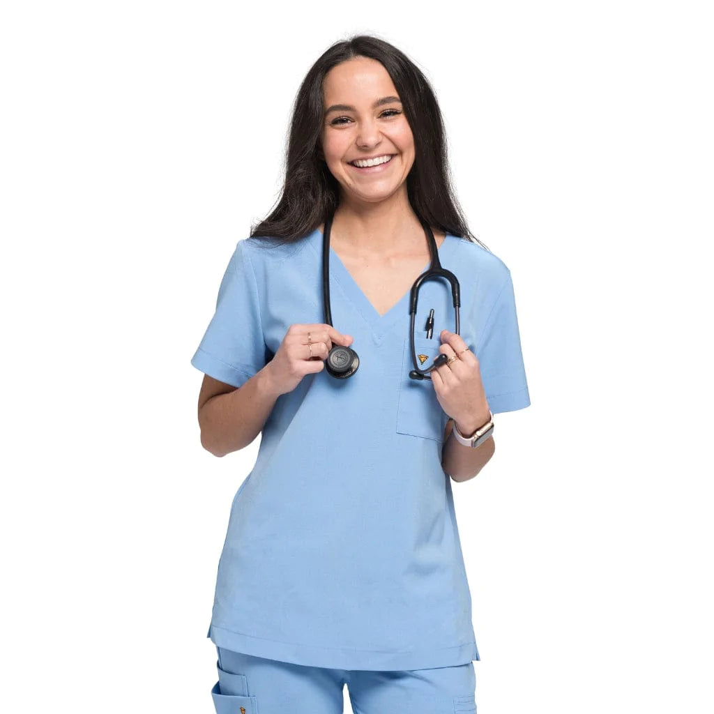 The Wilder Ceil Blue One-Pocket Medical Scrub Top for Women